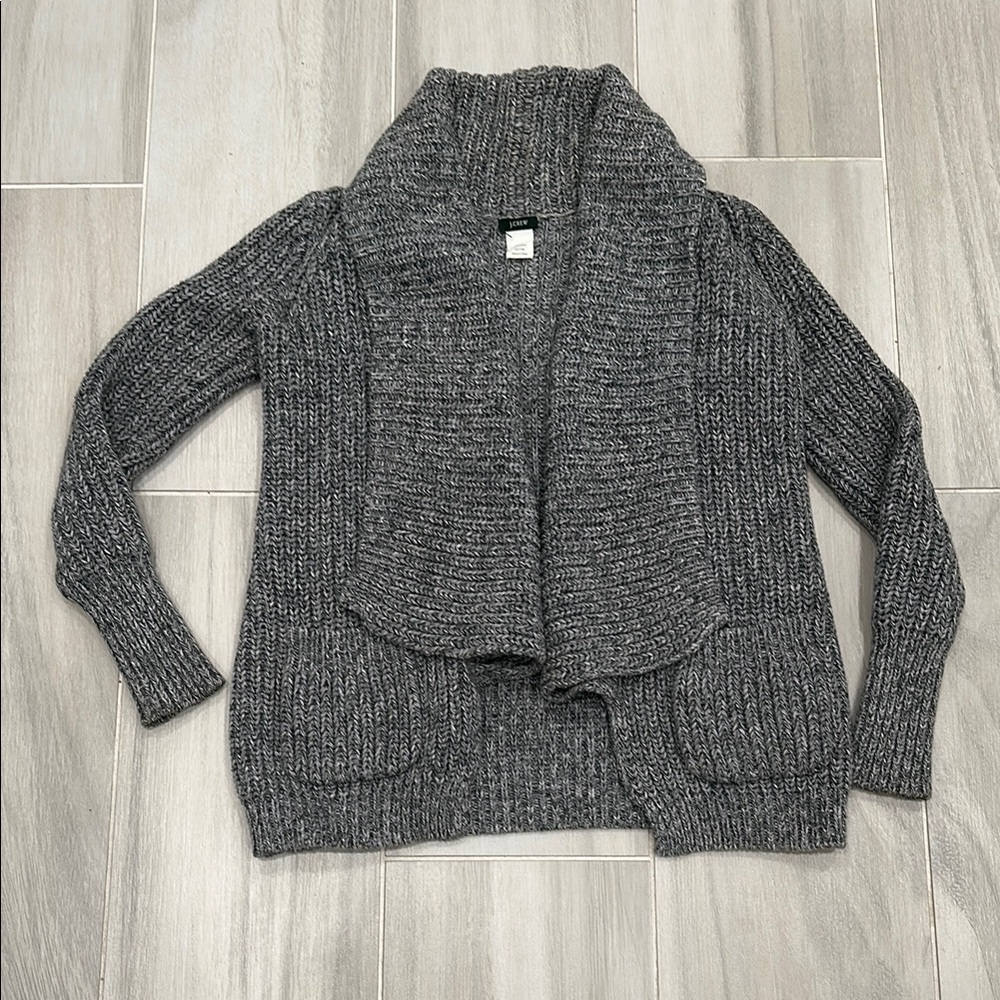 J. Crew Gray Chunky Knit Shawl Collar Cardigan